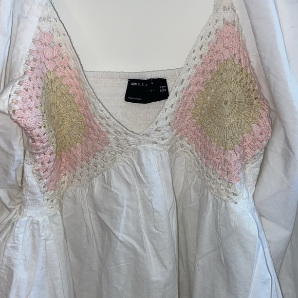 NWOT ASOS DESIGN v neck crochet top with frill sleeve and peplum hem size US 6 - Picture 6 of 10